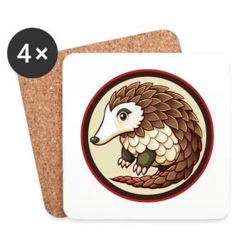 Pangolin coloré Kawaii Dessin animé Personnage Clipart - Dessous de verre (lot de 4) - blanc - Devant