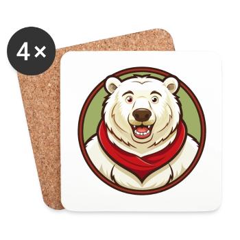 ours polaire coloré kawaii dessin animé personnage animal de compagnie - Dessous de verre (lot de 4) - blanc - Devant