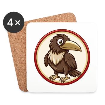 corbeau coloré Kawaii personnage de dessin animé Clipart - Dessous de verre (lot de 4) - blanc - Devant