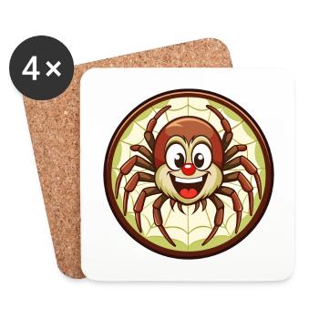 araignée coloré Kawaii personnage de dessin animé Clipart - Dessous de verre (lot de 4) - blanc - Devant