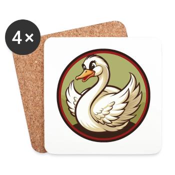 cygne coloré kawaii dessin animé personnage clipart animal de compagnie - Dessous de verre (lot de 4) - blanc - Devant