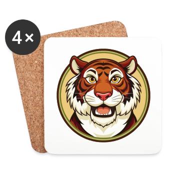 Tiger Colorful Kawaii Cartoon Character Clipart - Coasters (set of 4) - white - Front