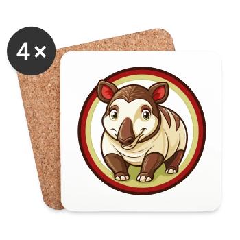 Tapir Colorful Kawaii Cartoon Character Clipart - Coasters (set of 4) - white - Front