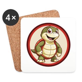 tortue coloré kawaii dessin animé personnage clipart - Dessous de verre (lot de 4) - blanc - Devant