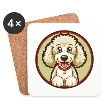 Caniche Chien Coloré Kawaii Dessin Animé Personnage Animal de compagnie - Dessous de verre (lot de 4) - blanc - Devant