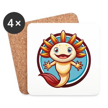axolotl drôle Kawaii dessin animé Clipart animal de compagnie - Dessous de verre (lot de 4) - blanc - Devant