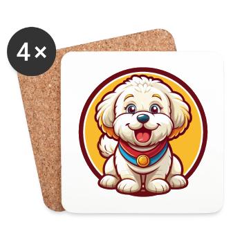 Bichon frisé chien drôle Kawaii dessin animé animal de compagnie - Dessous de verre (lot de 4) - blanc - Devant