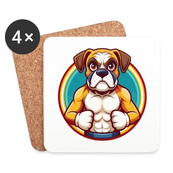 Boxer Chien Drôle Kawaii Dessin animé Clipart Animal Animal de compagnie - Dessous de verre (lot de 4) - blanc - Devant