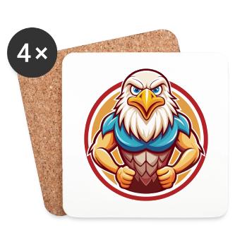 aigle mignon drôle kawaii dessin animé clipart animal de compagnie - Dessous de verre (lot de 4) - blanc - Devant