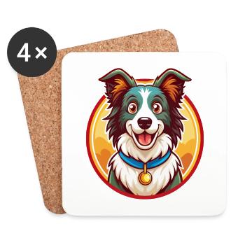 Border Collie Chien Drôle Kawaii Dessin animé Animal Animal de compagnie - Dessous de verre (lot de 4) - blanc - Devant