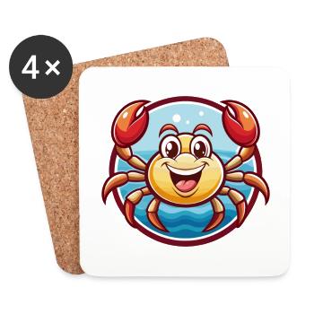 Krabbe Niedlich Lustig Kawaii Cartoon Clipart Tier Haustier - Untersetzer (4er-Set) - Weiß - Vorne