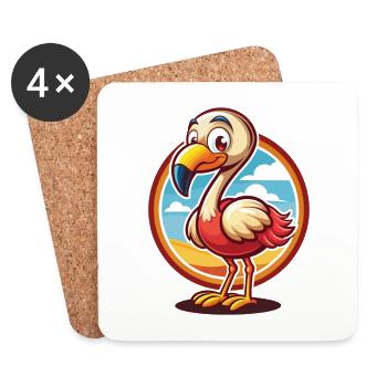 Flamant rose drôle Kawaii dessin animé Clipart Animal de compagnie - Dessous de verre (lot de 4) - blanc - Devant