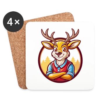 cerf mignon drôle kawaii dessin animé clipart animal de compagnie - Dessous de verre (lot de 4) - blanc - Devant