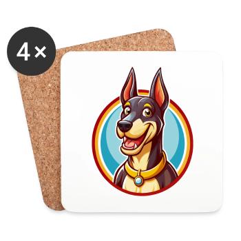 Dobermann chien drôle Kawaii dessin animé Clipart Animal - Dessous de verre (lot de 4) - blanc - Devant
