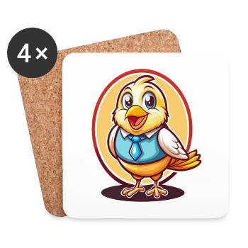 Canari oiseau drôle Kawaii dessin animé Clipart Animal - Dessous de verre (lot de 4) - blanc - Devant