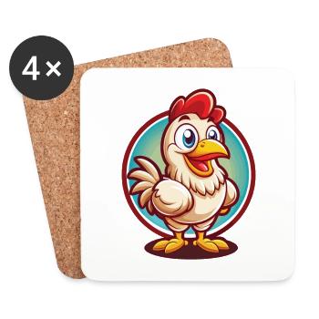 Huhn Lustig Kawaii Cartoon Clipart Tier Haustier - Untersetzer (4er-Set) - Weiß - Vorne