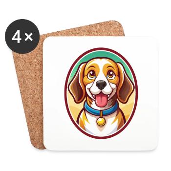 Beagle chien drôle Kawaii dessin animé Clipart animal de compagnie - Dessous de verre (lot de 4) - blanc - Devant