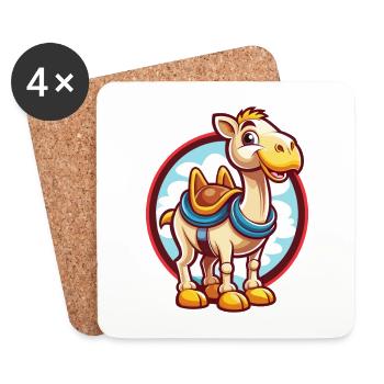 Chameau mignon drôle kawaii dessin animé clipart animal de compagnie - Dessous de verre (lot de 4) - blanc - Devant
