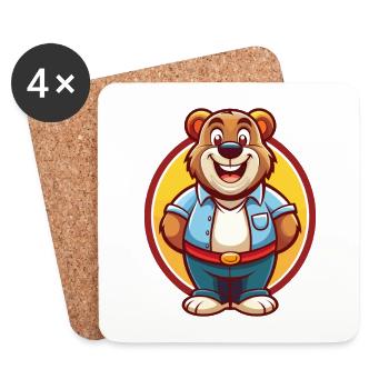 Ours mignon drôle Kawaii dessin animé Clipart animal de compagnie - Dessous de verre (lot de 4) - blanc - Devant