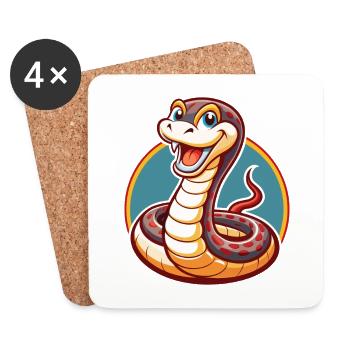 Anaconda Funny Kawaii Cartoon Clipart Animal Pet - Coasters (set of 4) - white - Front