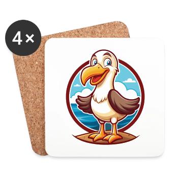 Albatross Funny Kawaii Cartoon Clipart Animal Pet - Coasters (set of 4) - white - Front