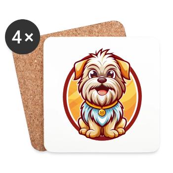 Affenpinscher chien drôle Kawaii dessin animé animal de compagnie - Dessous de verre (lot de 4) - blanc - Devant