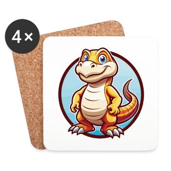 Komodo Dragon Drôle Kawaii Dessin animé Clipart Animal - Dessous de verre (lot de 4) - blanc - Devant