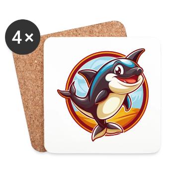Orca Niedlich Lustig Kawaii Cartoon Clipart Tier Haustier - Untersetzer (4er-Set) - Weiß - Vorne