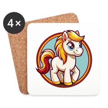 Pony Cute Funny Kawaii Cartoon Clipart Animal Pet - Coasters (set of 4) - white - Front