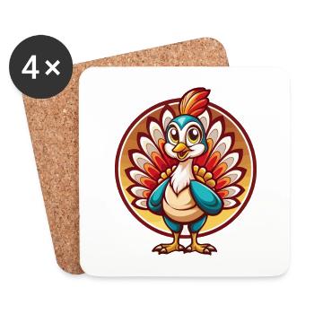 Peacock Funny Kawaii Cartoon Clipart Animal Pet - Coasters (set of 4) - white - Front