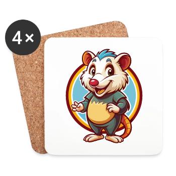 Opossum Lustig Kawaii Cartoon Clipart Tier Haustier - Untersetzer (4er-Set) - Weiß - Vorne