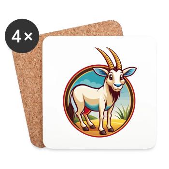 Oryx mignon drôle Kawaii dessin animé Clipart animal de compagnie - Dessous de verre (lot de 4) - blanc - Devant