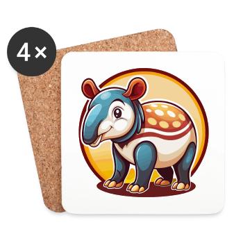 Tapir mignon drôle Kawaii dessin animé Clipart animal de compagnie - Dessous de verre (lot de 4) - blanc - Devant
