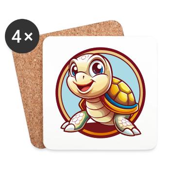 Turtle Funny Kawaii Cartoon Clipart Animal Pet - Coasters (set of 4) - white - Front