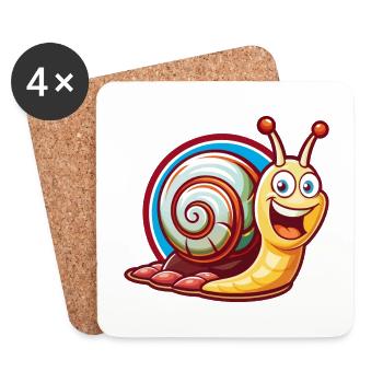 Escargot mignon drôle Kawaii dessin animé Clipart animal de compagnie - Dessous de verre (lot de 4) - blanc - Devant
