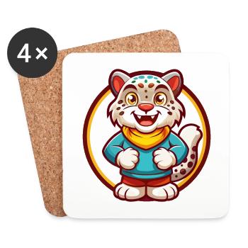 Schneeleopard Lustige Kawaii Cartoon Clipart Tier - Untersetzer (4er-Set) - Weiß - Vorne