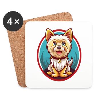 Yorkshire Terrier Dog Funny Kawaii Cartoon Animal - Coasters (set of 4) - white - Front