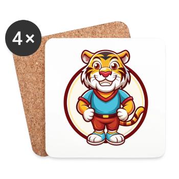 Tigre mignon drôle Kawaii dessin animé Clipart animal de compagnie - Dessous de verre (lot de 4) - blanc - Devant