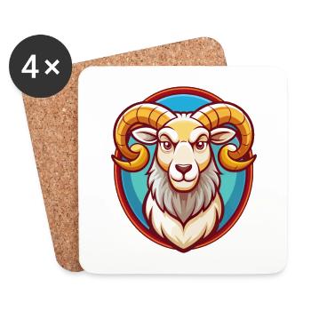 Ram Niedlich Lustig Kawaii Cartoon Clipart Tier Haustier - Untersetzer (4er-Set) - Weiß - Vorne