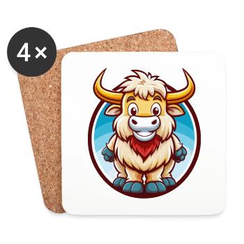 Yak Cute Funny Kawaii Cartoon Clipart Animal Pet - Coasters (set of 4) - white - Front