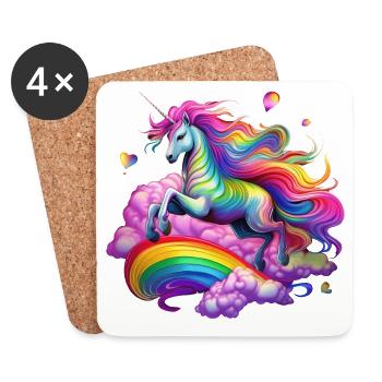 Fee Regenbogen Einhorn - Untersetzer (4er-Set) - Weiß - Vorne