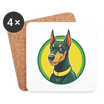 Dobermann chien mignon Kawaii dessin animé Clipart Animal - Dessous de verre (lot de 4) - blanc - Devant