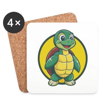 Turtle Cute Kawaii Cartoon Clipart Pet Animal - Coasters (set of 4) - white - Front
