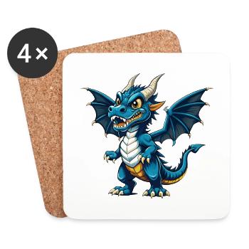 Drache Cool Kawaii Cartoon Charakter Clipart - Untersetzer (4er-Set) - Weiß - Vorne