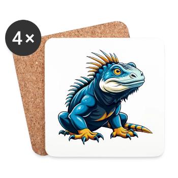 Iguana Cool Kawaii Cartoon Character Clipart - Coasters (set of 4) - white - Front