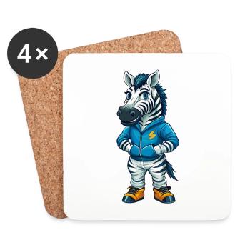 Zebra Cool Kawaii Cartoon Figur Clipart - Untersetzer (4er-Set) - Weiß - Vorne