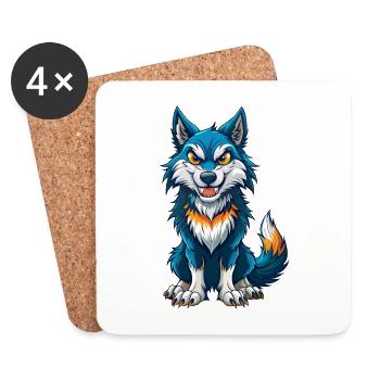 Wolf Cool Kawaii Cartoon Character Clipart - Coasters (set of 4) - white - Front