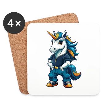Einhorn Cool Kawaii Cartoon Charakter Clipart - Untersetzer (4er-Set) - Weiß - Vorne