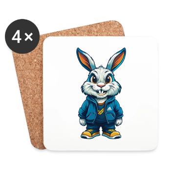 Rabbit Cool Kawaii Cartoon Character Clipart - Coasters (set of 4) - white - Front