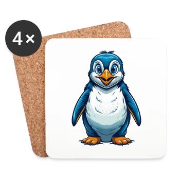 Pinguin Cool Kawaii Cartoon Charakter Clipart - Untersetzer (4er-Set) - Weiß - Vorne